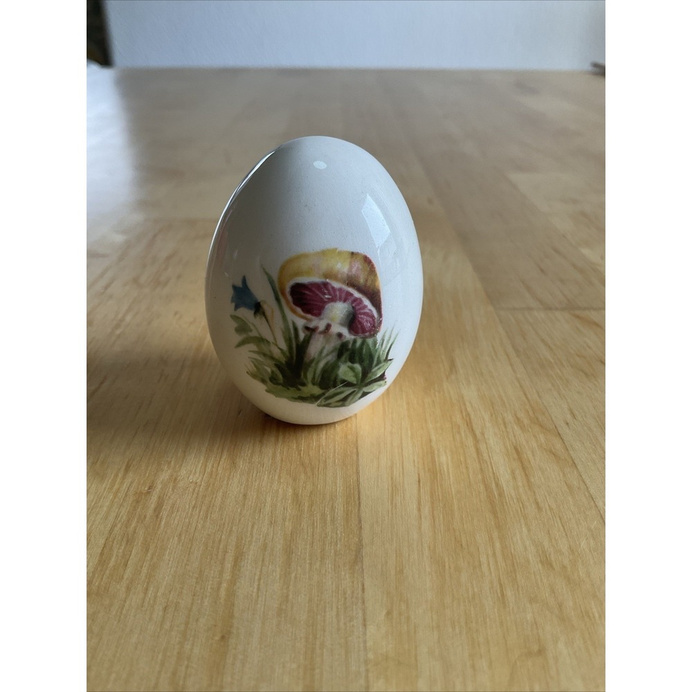 Vintage Blue Floral Porcelain Egg Hand Painted Spring Decor‎ Easter 2" Mushroom
